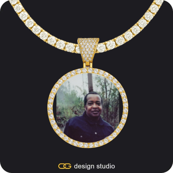 Clover Initial Necklace - M / 18 inch,Custom Photo Pendant - Gold / Circle (3 cm) / Tennis,Custom Photo Pendant - Silver / Wings / Cuban (5mm)