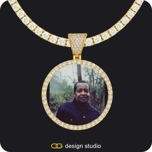 Clover Initial Necklace - M / 18 inch,Custom Photo Pendant - Gold / Circle (3 cm) / Tennis,Custom Photo Pendant - Silver / Wings / Cuban (5mm)