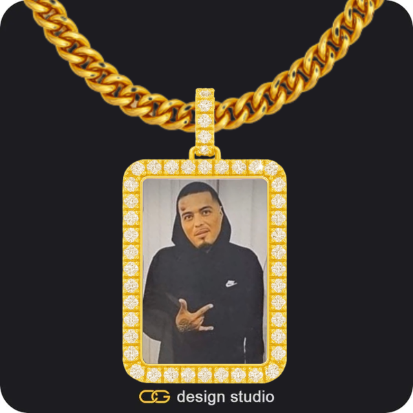 Custom Photo Pendant - Gold / Rectangle / Cuban (5mm),Custom Photo Pendant - Gold / Circle (4 cm) / Cuban (10mm)