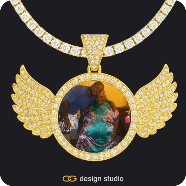 Clover Initial Necklace - H / 16 inch,Custom Photo Pendant - Gold / Wings / Tennis