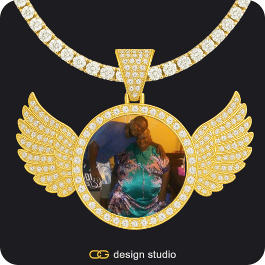 Clover Initial Necklace - H / 16 inch,Custom Photo Pendant - Gold / Wings / Tennis