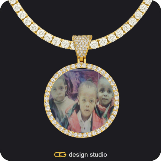 Custom Photo Pendant - Gold / Circle (3 cm) / Tennis