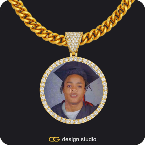 Custom Photo Pendant - Gold / Circle (3 cm) / Cuban (5mm)
