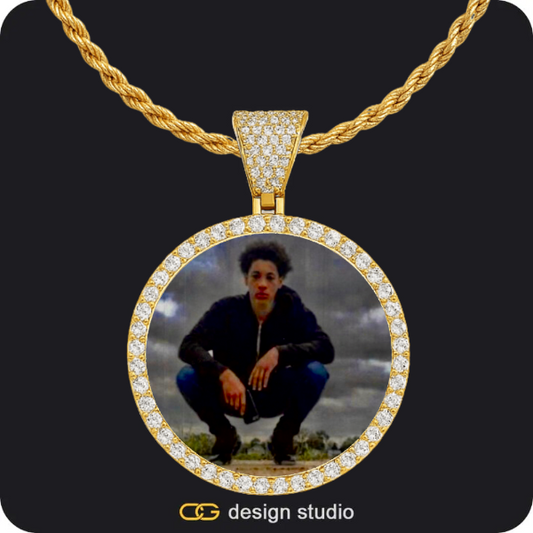 Custom Photo Pendant - Gold / Circle (4 cm) / Rope