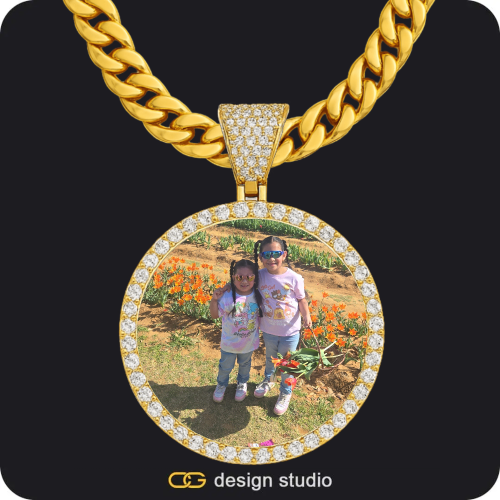 Custom Photo Pendant - Gold / Circle (4 cm) / Cuban (10mm)