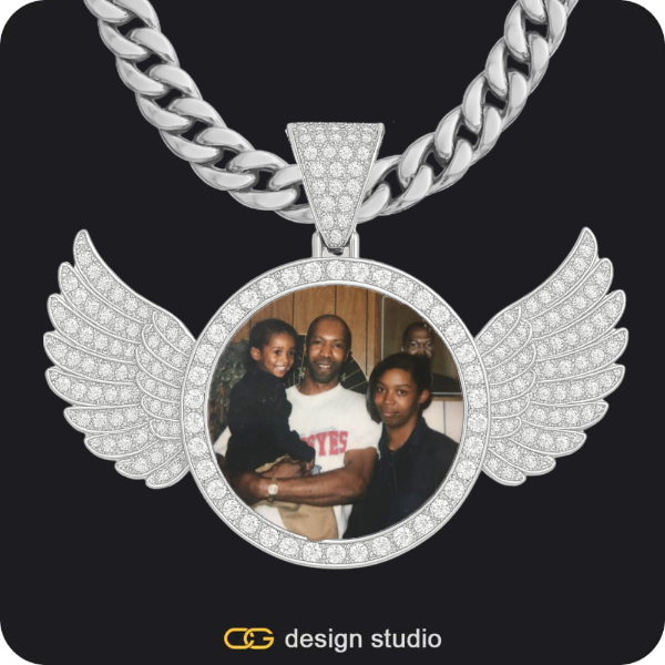 Custom Photo Pendant - Silver / Rectangle / Cuban (10mm),Custom Photo Pendant - Silver / Wings / Cuban (10mm),Custom Photo Pendant - Silver / Heart / Cuban (10mm),Custom Photo Pendant - Silver / Wings / Cuban (10mm)