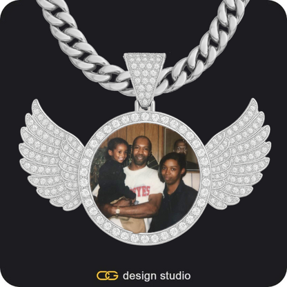 Custom Photo Pendant - Silver / Rectangle / Cuban (10mm),Custom Photo Pendant - Silver / Wings / Cuban (10mm),Custom Photo Pendant - Silver / Heart / Cuban (10mm),Custom Photo Pendant - Silver / Wings / Cuban (10mm)