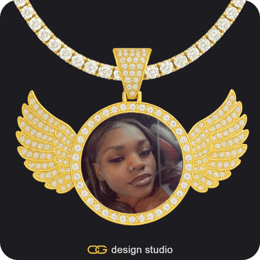 Custom Photo Pendant - Gold / Wings / Tennis