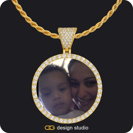 Custom Photo Pendant - Gold / Circle (4 cm) / Rope