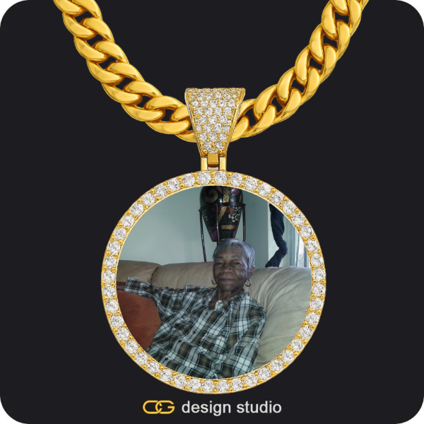 Shell Initial Necklace - X / Silver,Custom Photo Pendant - Gold / Circle (4 cm) / Cuban (10mm)