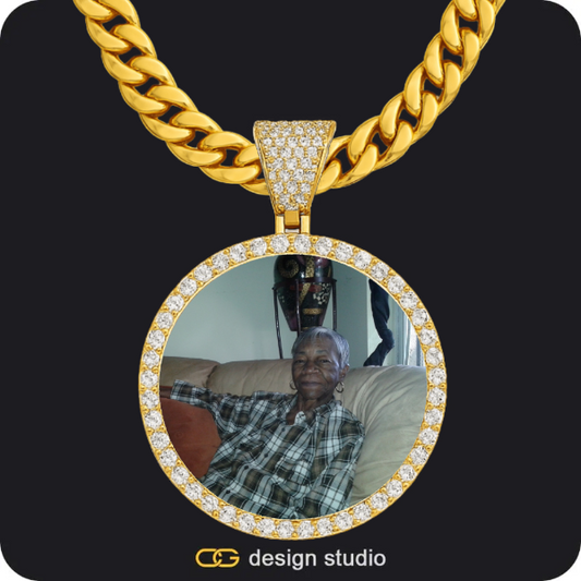 Shell Initial Necklace - X / Silver,Custom Photo Pendant - Gold / Circle (4 cm) / Cuban (10mm)