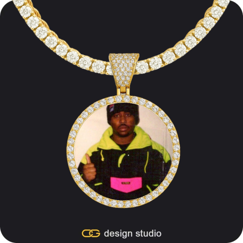 Hexagon initial necklace - F,Custom Photo Pendant - Gold / Circle (3 cm) / Rope