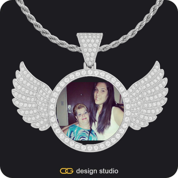 Custom Photo Pendant - Silver / Wings / Rope