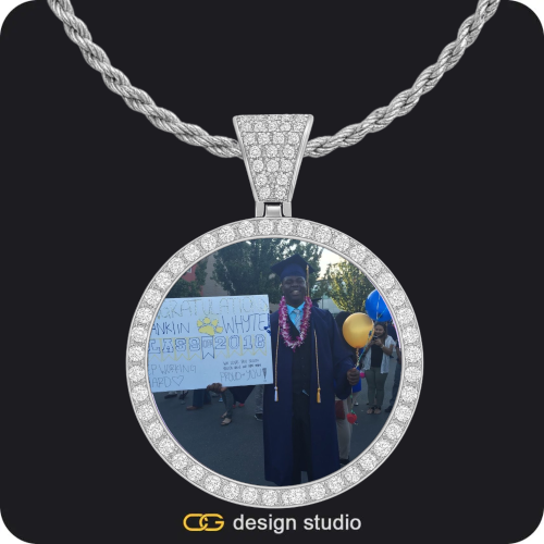 Custom Photo Pendant - Silver / Circle (4 cm) / Rope