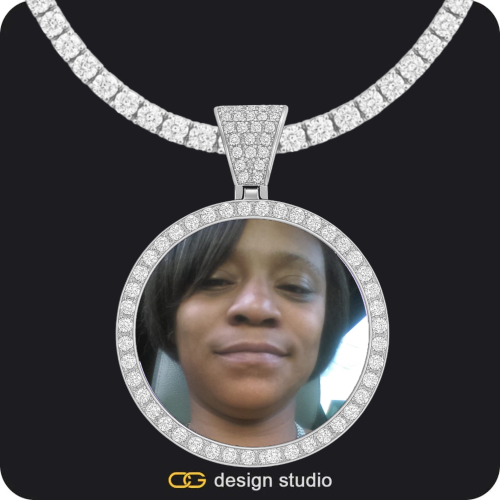 Clover Initial Necklace - M / 16 inch,Custom Photo Pendant - Silver / Circle (4 cm) / Tennis