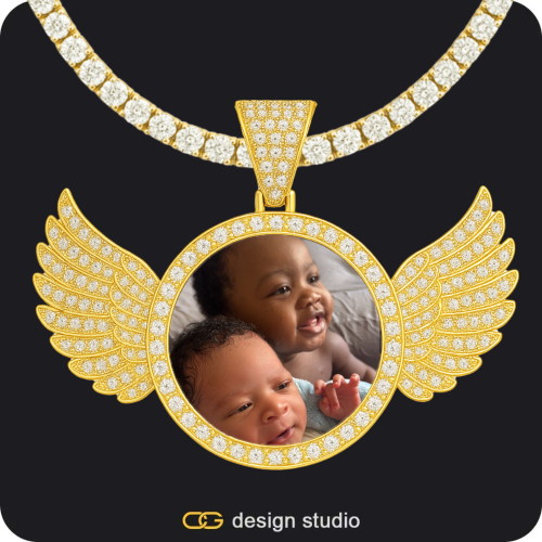 Custom Photo Pendant - Gold / Wings / Tennis