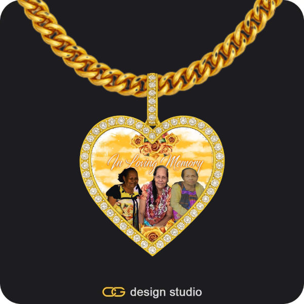 Custom Photo Pendant - Gold / Heart / Cuban (5mm),Clover Initial Necklace - D / 18 inch