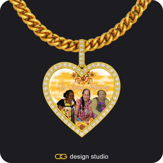 Custom Photo Pendant - Gold / Heart / Cuban (5mm),Clover Initial Necklace - D / 18 inch