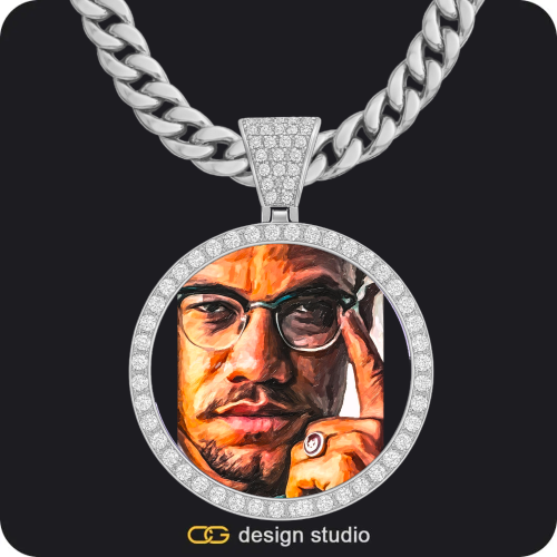 Custom Photo Pendant - Silver / Circle (4 cm) / Cuban (10mm),Shell Initial Necklace - W / Silver