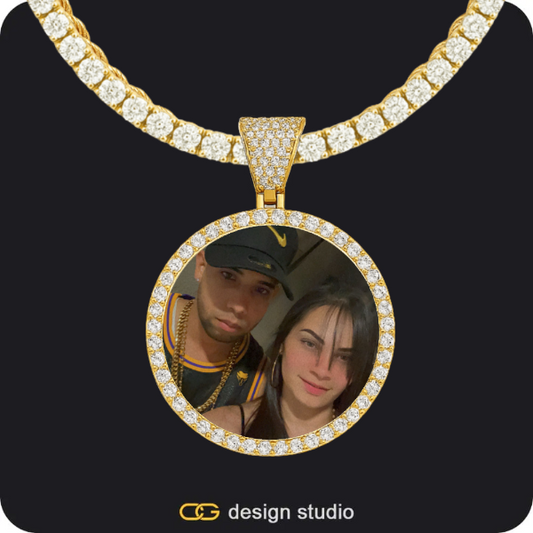Shell Initial Necklace - Z / Gold,Custom Photo Pendant - Gold / Circle (3 cm) / Rope