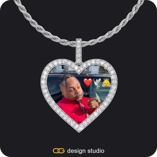 Custom Photo Pendant - Silver / Heart / Rope