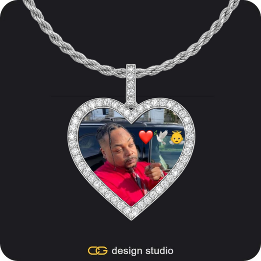 Custom Photo Pendant - Silver / Heart / Rope