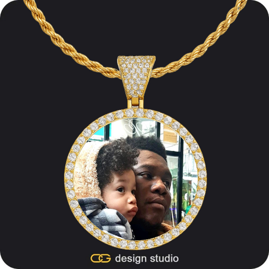 Custom Photo Pendant - Gold / Circle (4 cm) / Rope,Custom Photo Pendant - Silver / Circle (4 cm) / Tennis