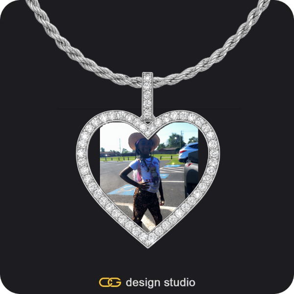 Custom Photo Pendant - Silver / Heart / Cuban (3mm),Custom Photo Pendant - Silver / Heart / Rope