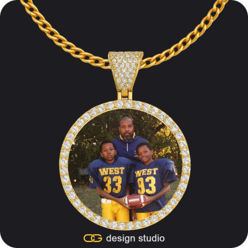 Shell Initial Necklace - Z / Gold,Custom Photo Pendant - Gold / Circle (4 cm) / Cuban (3mm)