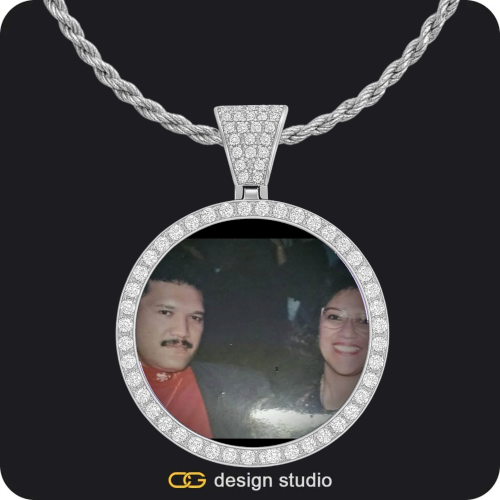 Grand victorian initial necklace - W / Gold,Custom Photo Pendant - Silver / Circle (4 cm) / Rope