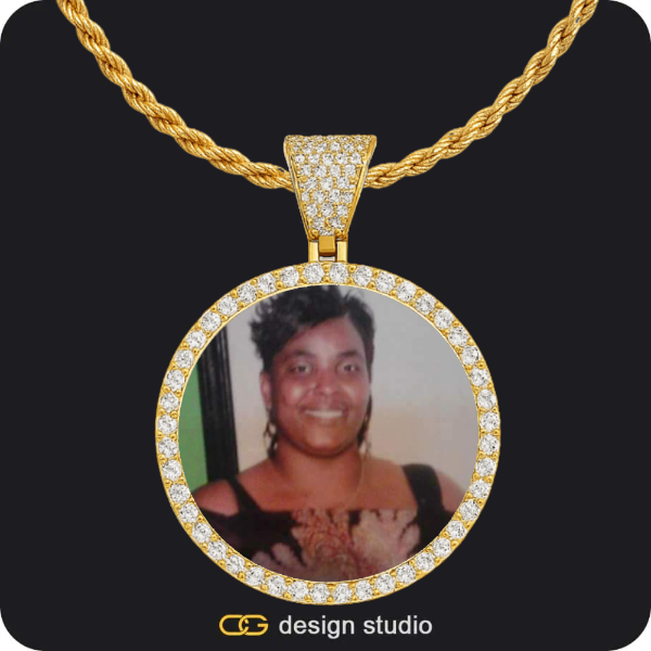 Hexagon initial necklace - F,Custom Photo Pendant - Gold / Circle (4 cm) / Rope,Custom Photo Pendant - Gold / Circle (4 cm) / Rope