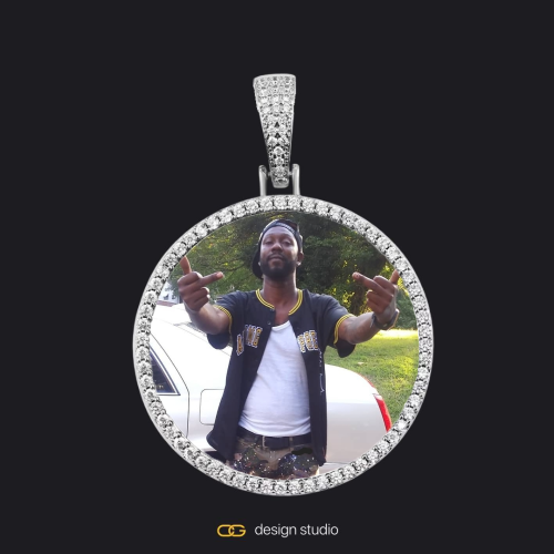 Custom Photo Pendant - Silver / Circle (4 cm) / Cuban (10mm),Clover Initial Necklace - M / 18 inch,Custom Photo Pendant - Silver / Circle (4 cm) / Cuban (10mm)