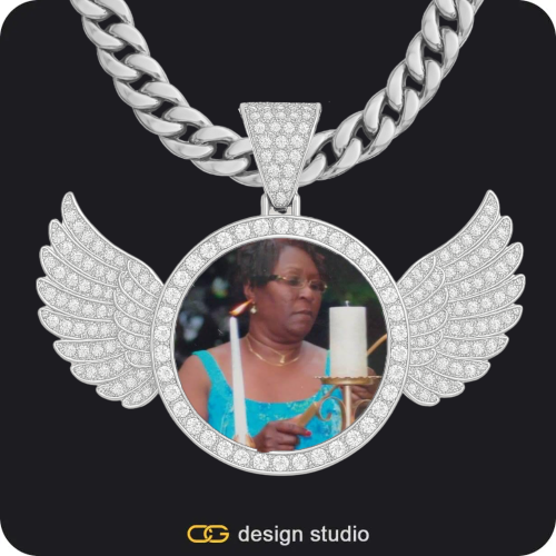 Custom Photo Pendant - Silver / Wings / Cuban (10mm)