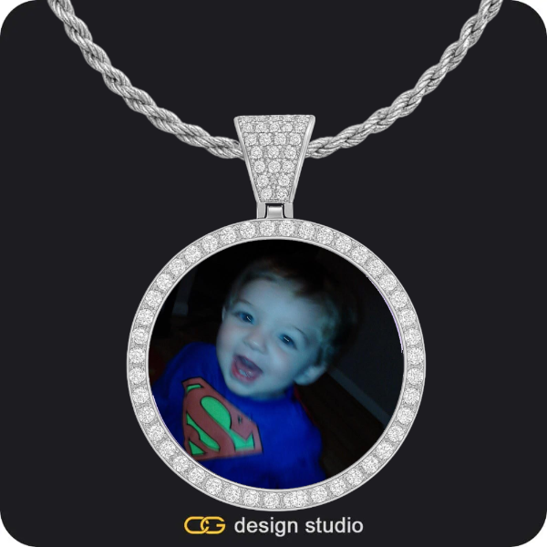 Custom Photo Pendant - Silver / Circle (4 cm) / Rope