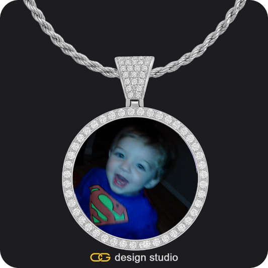Custom Photo Pendant - Silver / Circle (4 cm) / Rope