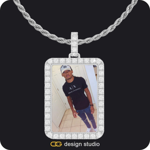 Custom Photo Pendant - Silver / Rectangle / Rope