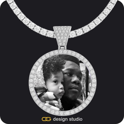 Custom Photo Pendant - Gold / Circle (4 cm) / Rope,Custom Photo Pendant - Silver / Circle (4 cm) / Tennis