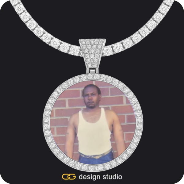 Custom Photo Pendant - Silver / Circle (4 cm) / Tennis,Clover Initial Necklace - R / 18 inch