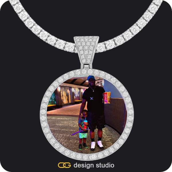 Custom Photo Pendant - Silver / Circle (4 cm) / Tennis,Clover Initial Necklace - W / 18 inch