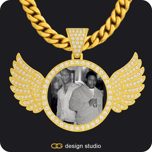 Custom Photo Pendant - Gold / Wings / Cuban (10mm)