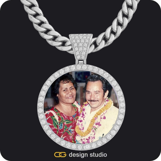 Clover Initial Necklace - K / 18 inch,Custom Photo Pendant - Silver / Circle (4 cm) / Cuban (10mm)