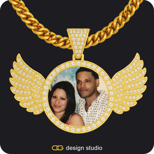 Custom Photo Pendant - Gold / Wings / Cuban (5mm)