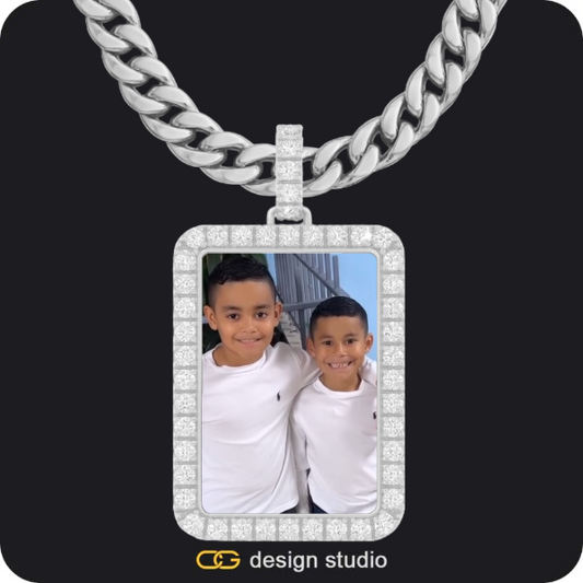 Custom Photo Pendant - Silver / Rectangle / Cuban (10mm)