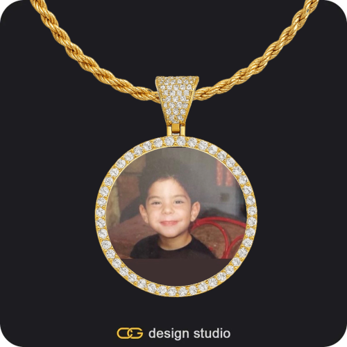 Custom Photo Pendant - Gold / Circle (3 cm) / Rope