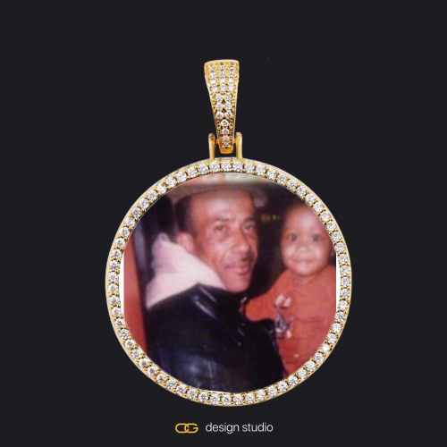 Hexagon initial necklace - F,Custom Photo Pendant - Gold / Circle (4 cm) / Rope