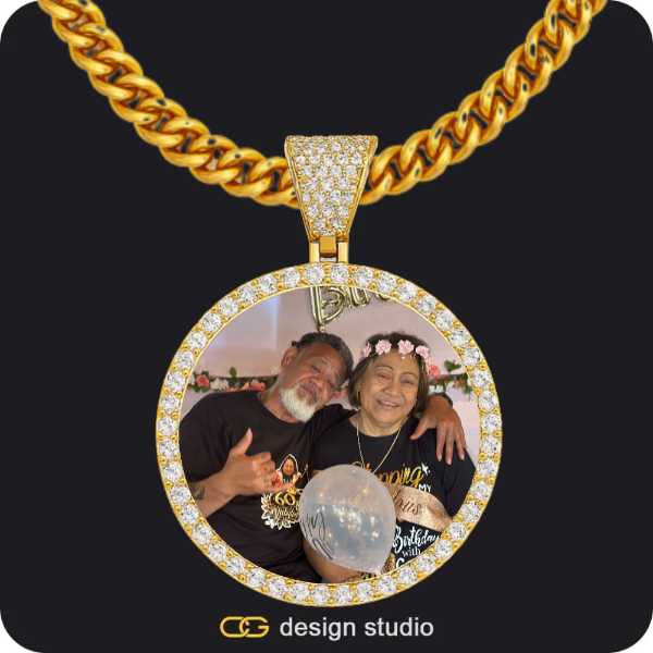 Custom Photo Pendant - Gold / Circle (4 cm) / Cuban (5mm),The Essential Name Bangle,The Essential Name Necklace: Double Loop