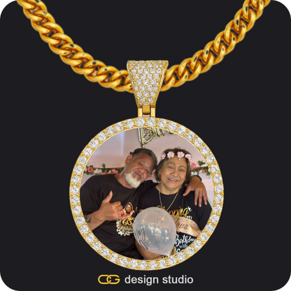 Custom Photo Pendant - Gold / Circle (4 cm) / Cuban (5mm),The Essential Name Bangle,The Essential Name Necklace: Double Loop