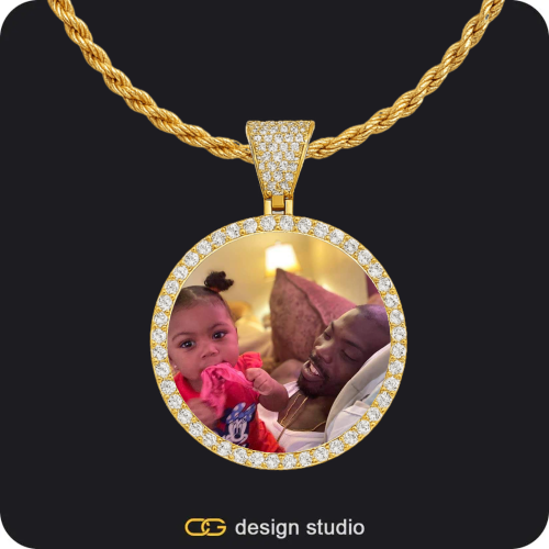 Custom Photo Pendant - Gold / Circle (3 cm) / Rope