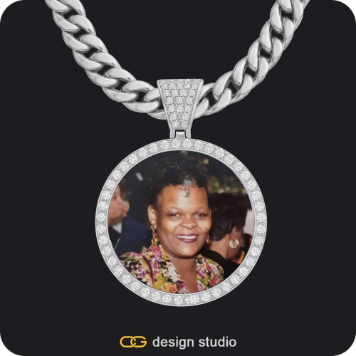 Custom Photo Pendant - Silver / Circle (3 cm) / Cuban (10mm)