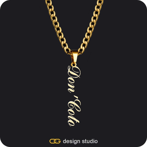 Custom Photo Pendant - Gold / Rectangle / Cuban (10mm),Custom Photo Pendant - Gold / Rectangle / Cuban (10mm),The Vertical Name Necklace